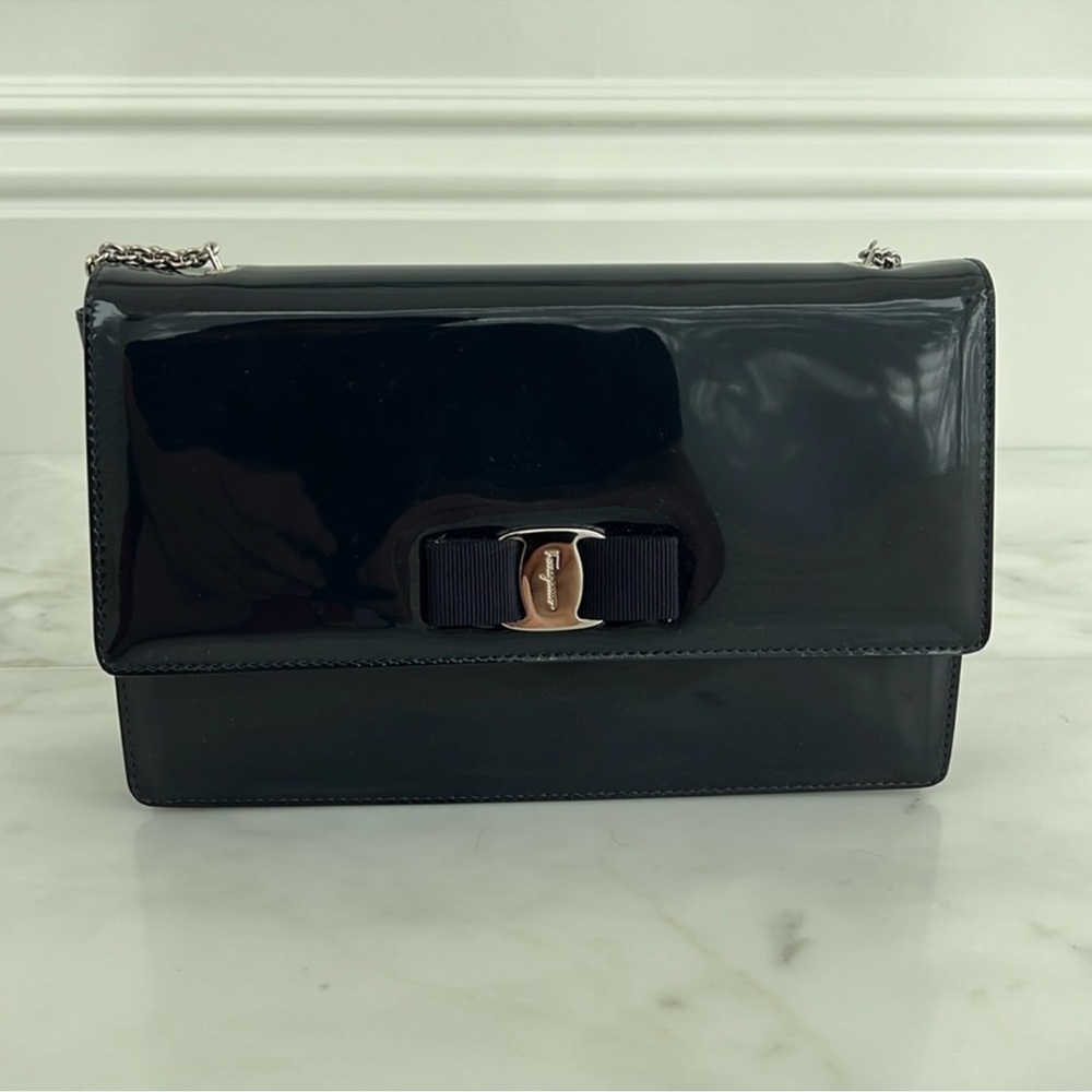 Salvatore Ferragamo Navy Patent Leather Bag